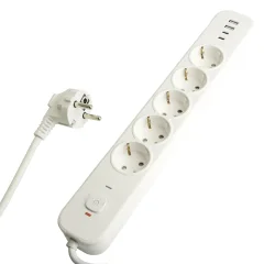 Сетевой фильтр 5-местный с/з 3x1мм2, 1,8 м, 250В, 16А, 2 USB-A+2 Type-C, серия Nova, белый 50 STEKKE