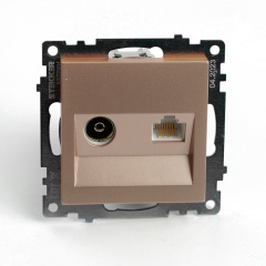 Розетка TV + компьютерная RJ-45 (механизм), серия Катрин, шампань, GLS00-7106-02 STEKKER 49184