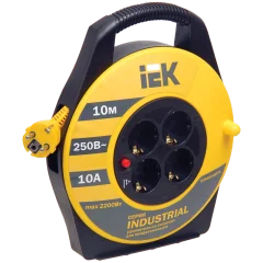 Катушка УК10 4 места 2P+PE/10м 3х1,0мм2 "Industrial" IEK WKP14-10-04-10