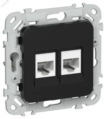 FLITE Розетка 2-местная компьютерная RJ45 категория 6 UTP РК6-2-0-ФлЧ черный IEK FI-K22-2-K02