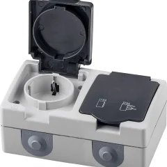 Розетка 2-местная с крышкой с/з, 250В, 16А, серия Велена, PST16-12-54, серый/графит STEKKER 32754