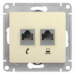GLOSSA РОЗЕТКА двойная компьютерная RJ45+RJ45, кат.5Е, механизм, БЕЖЕВЫЙ GSL000285K Systeme Electric