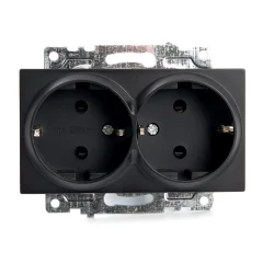 Розетка 2-местная с защитной шторкой (механизм) с/з, 250В, 16А, серия Катрин, GLS16-7114-05, черный 