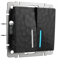 Выключатель двухклавишный проходной с подсветкой (черный) Hammer W1222108 Werkel a052061