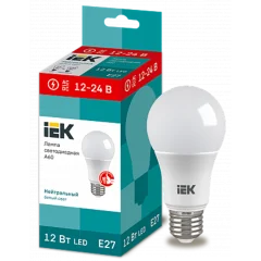 Лампа LED A60 груша 12Вт 12-24В 4000К E27 IEK LLE-A60-12-12-24-40-E27