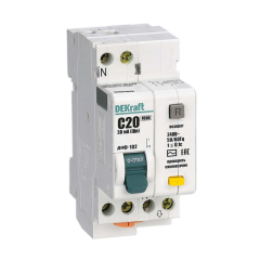 АВДТ 1Р+N 20А 30мА тип AC х-ка С ДИФ-102 нов. 4,5кА DEKraft 16004DEK