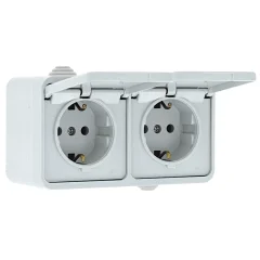 Блок розетка-розетка 16А с/з с крышкой IP44 белая Прага PROxima EKF EKRR16-050-10-440