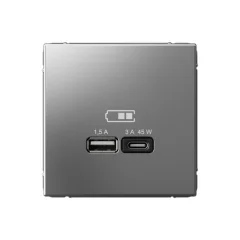 ARTGALLERY USB РОЗЕТКА A + тип-C 45Вт высокоскор.заряд. QC, PD, механизм, СТАЛЬ GAL Systeme Electric