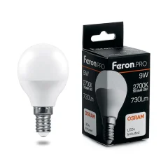 Лампа светодиодная, (9W) 230V E14 2700K G45, LB-1409 Feron 38077