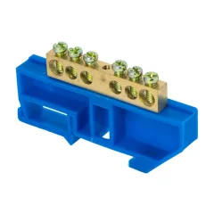 Шина "0" N (8х12мм) 6 отверстий латунь синий изолятор на DIN-рейку EKF sn0-125-6-d-r