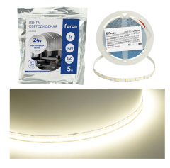 Лента светодиодная, 240SMD(2835)/м 22Вт/м 24V 5000*10*1.22мм 4000К, IP20, LS503 FERON Feron 48830
