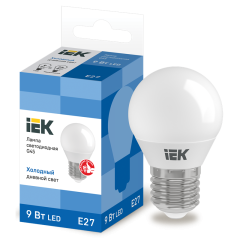 Лампа LED G45 шар 9Вт 230В 6500К E27 IEK LLE-G45-9-230-65-E27