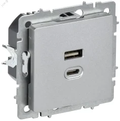 BRITE Розетка USB A+C 45Вт высокоскоростная зарядка РЮ11-2-БрА алюминий IEK BR-U22-045-K47