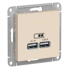 ATLASDESIGN USB РОЗЕТКА A+A, 5В/2,1 А, 2х5В/1,05 А, механизм, БЕЖЕВЫЙ Systeme Electric ATN000233