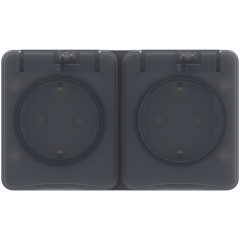 AtlasDesign PROFI IP54 О/У РОЗЕТКА двойная с з/к со шторками 16А, АНТРАЦИТ ATN54402 Systeme Electric