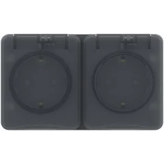 AtlasDesign PROFI IP54 О/У РОЗЕТКА двойная с з/к со шторками 16А, АНТРАЦИТ ATN54402 Systeme Electric
