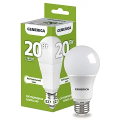 Лампа LED A60 груша 20Вт 230В 4000К E27 GENERICA LL-A60-20-230-40-E27-G