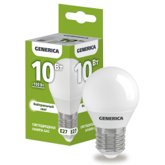 Лампа LED G45 шар 10Вт 230В 4000К E27 GENERICA LL-G45-10-230-40-E27-G