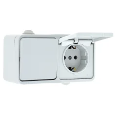 Блок розетка-выключатель 1-кл. 16А с/з с крышкой IP44 белая Прага PROxima EKF EKRV16-050-10-440