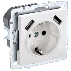 BRITE Роз. с з/к/ш 16А с USB A+A 2,1А РЮш10-1-БрБ бел. IEK BR-R14-16-U21-D21-K01