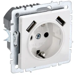 BRITE Роз. с з/к/ш 16А с USB A+A 2,1А РЮш10-1-БрБ бел. IEK BR-R14-16-U21-D21-K01