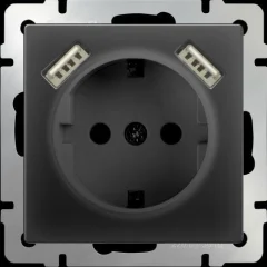 Розетка с заземлением, шторками и USBх2 (черный матовый) W1171508 Werkel a051617