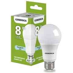 Лампа LED A60 груша 8Вт 230В 6500К E27 GENERICA LL-A60-08-230-65-E27-G