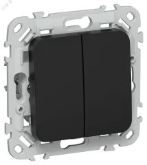FLITE Выключатель 2-клавишный кнопочный 10А ВС12-2-0-ФлЧ черный IEK FI-V24-0-10-1-K02