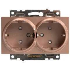 Розетка 2-местная с защитной шторкой (механизм) с/з, 250В, 16А, серия Катрин, GLS16-7114-02, шампань