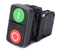 Кнопка двойн SB5 в сборе модуль 22мм зел "I"+красн "O" пластик 1НО+1НЗ Systeme Electric SB5AA73415