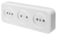 Розетка 3-местная без заземляющего контакта, 250В, 16А, IP20, PST16-50-20 (RA 16-344-Б), белый STEKK