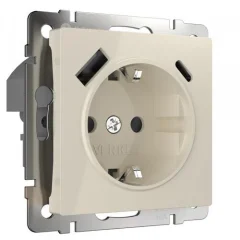 Розетка с заземлением, шторками и USB тип A+C (слоновая кость) W1171703 Werkel a056273