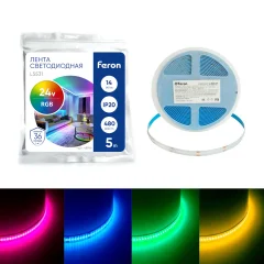 Светодиодная COB лента LS531 480SMD(2110) 14Вт/м 24V 5000*10*1.8мм RGB, IP20 Feron 48946
