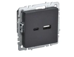 BRITE Роз. USB A+C 18Вт РЮ11-1-БрЧ черн. IEK BR-U22-018-K02