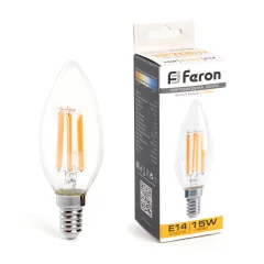 Лампа светодиодная, (15W) 230V E14 2700K прозрачная, LB-717 Feron 38256
