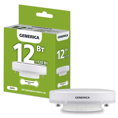 Лампа LED T80 таблетка 12Вт 230В 4000К GX53 GENERICA LL-T80-12-230-40-GX53-G фото 1