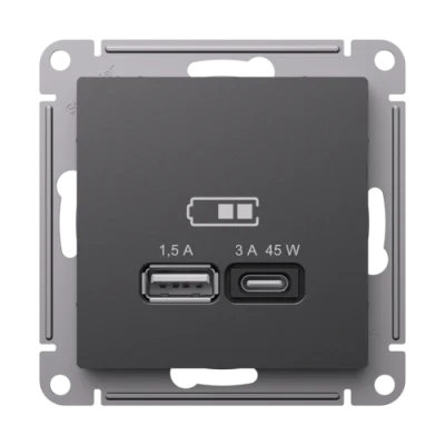 ATLASDESIGN USB РОЗЕТКА A + тип-C 45Вт высокоскор.заряд. QC, PD, механ Systeme Electric ATN001429 фото 1