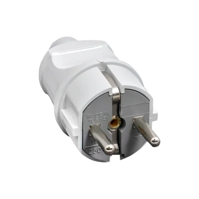 Вилка прямая усиленная с заземлением белая 16А 250В Proxima EKF AVP16-10-r фото 1