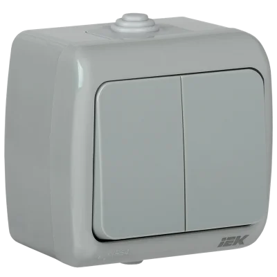 AQUATIC Выключатель 2-клавишный для открытой установки 10А IP54 ВС-20-2-0-А IEK EVA20-K03-10-54 фото 1