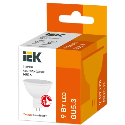 Лампа LED MR16 софит 9Вт 230В 3000К GU5.3 IEK LLE-MR16-9-230-30-GU5 фото 1