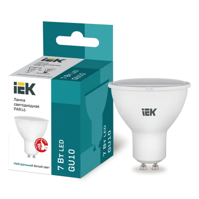 Лампа LED PAR16 софит 7Вт 230В 4000К GU10 IEK LLE-PAR16-7-230-40-GU10 фото 1