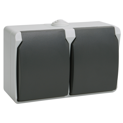 FORS Розетка 2-местная с заземлением для открытой установки 16А IP54 РСб22-3-ФСр серый ERS22-K03 IEK фото 1