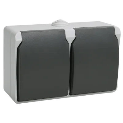 FORS Розетка 2-местная с заземлением для открытой установки 16А IP54 РСб22-3-ФСр серый ERS22-K03 IEK фото 1