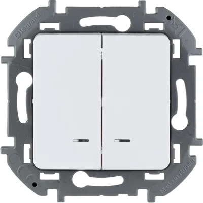 Выключатель двухклавишный с подсветкой/индикацией - Inspiria - 10А 250В безвинтовые зажимы - Legrand фото 1