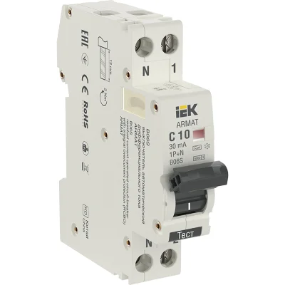 ARMAT АВДТ B06S 1P+NP C10 30мА тип A (18мм) IEK AR-B06S-1N-C10A030 фото 1
