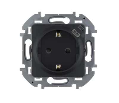 Розетка 2К+З немецкий стандарт 16А 250В со встроенным зарядным устройством USB C 1.5А 5В - INSPIRIA  фото 1