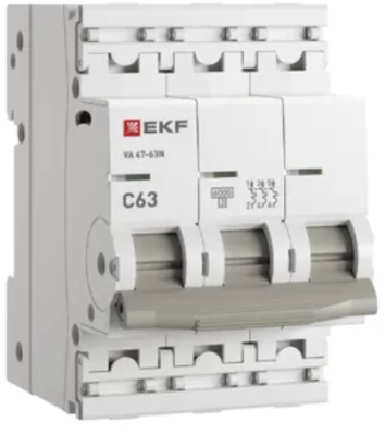 Автоматический выключатель 3P 63А (C) 6кА ВА 47-63N PROxima EKF M636363C фото 1