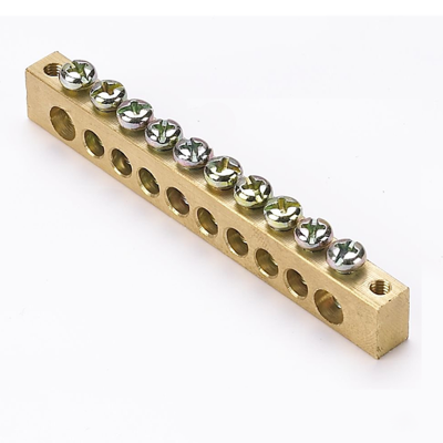 Шина PEN "ноль-земля" (8х12мм) 10 отверстий латунь крепеж по краям PROxima EKF sn0-125-10-k фото 1