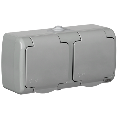 AQUATIC Розетка 2-местная с заземлением и крышкой для открытой установки 16А IP54 РСш22-2-А ERA2 IEK фото 1