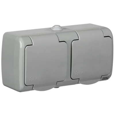 AQUATIC Розетка 2-местная с заземлением и крышкой для открытой установки 16А IP54 РСш22-2-А ERA2 IEK фото 1